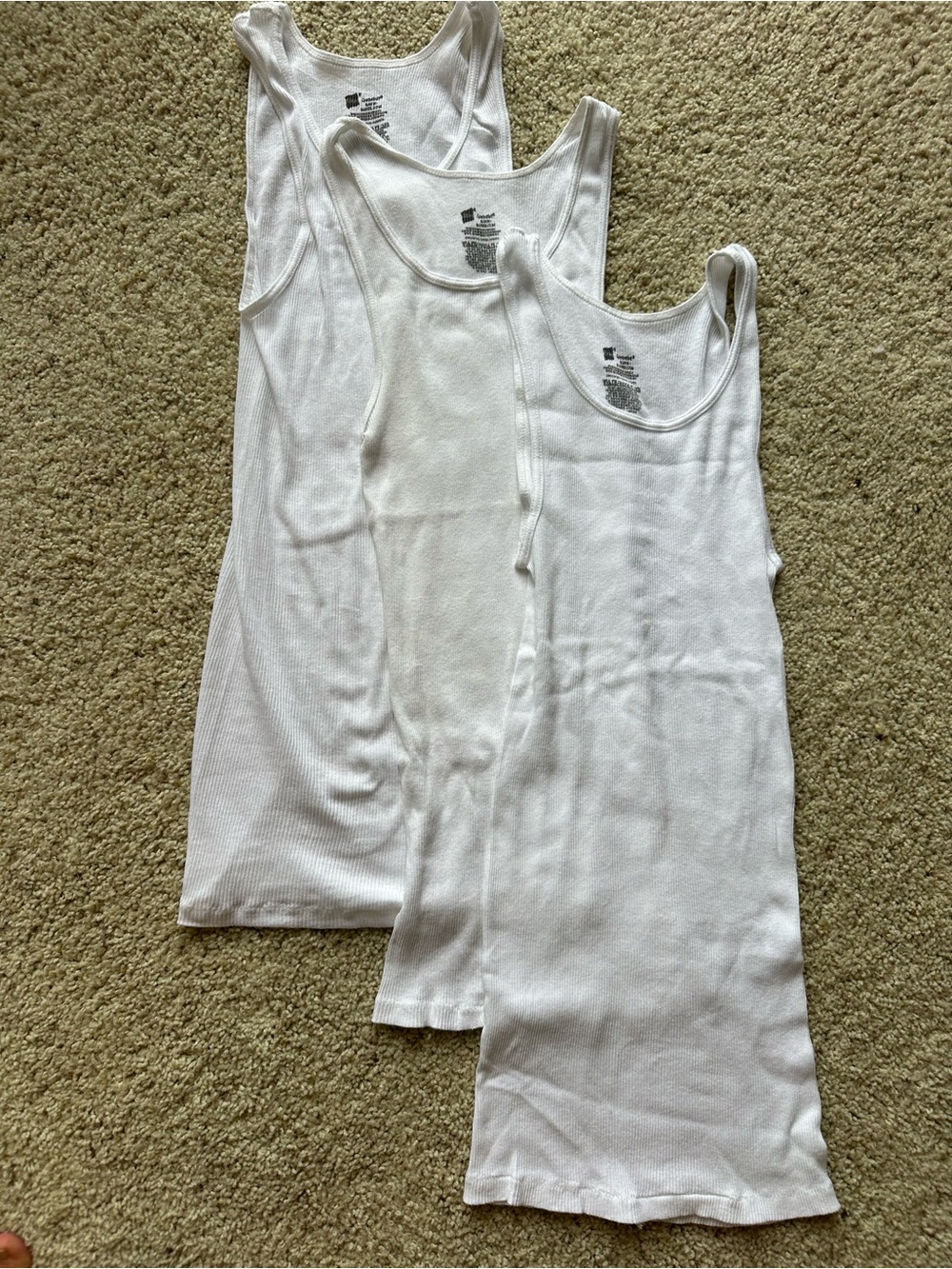 Hanes White Ribbed Cotton Tank Top 3 PK